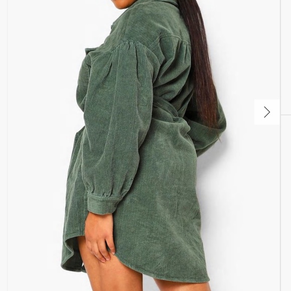 PLUS CORD VOLUME SLEEVE BELTED MINI DRESS - RUST - Picture 3 of 3